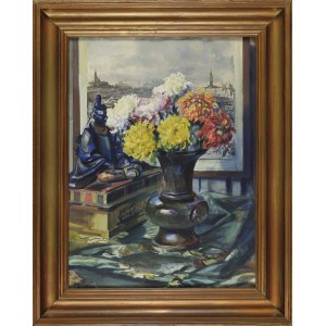 Teodor GROTT (1884-1972), Martwa natura z bukietem chryzantem
