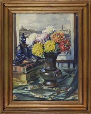 Teodor GROTT (1884-1972), Martwa natura z bukietem chryzantem