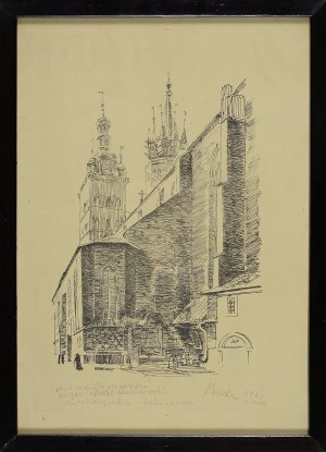 Jerzy PANEK (1918-2001), Widok na Kościół Mariacki w Krakowie od strony Placu Mariackiego