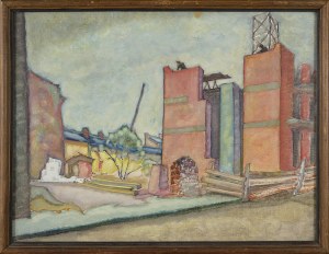 Leon GETZ (1896-1971), Pejzaż miejski z robotnikami na budowie