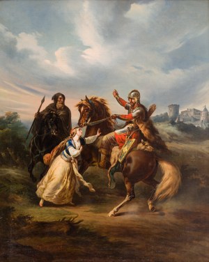 Feliks Sypniewski (1830 Warsaw - 1903 Warsaw), Meeting of Alpha and Aldona in the presence of Halban, 1855