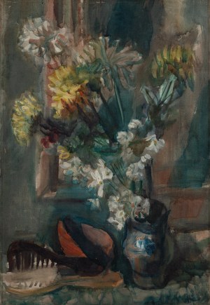 Zygmunt Józef Menkes (1896 Lwów - 1986 Riverdale, USA), Martwa natura z bukietem kwiatów i grzebieniem, lata 30. XX w.