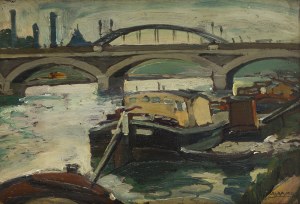 Seweryn (Szemaria) Szrajer (1889 - 1947 ), Barges on the Seine (