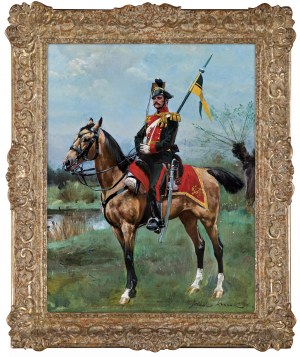 Wojciech Kossak, AUTOPORTRET NA KONIU, 1891