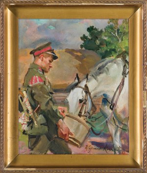Wojciech Kossak, TRĘBACZ POJĄCY KONIA, 1923