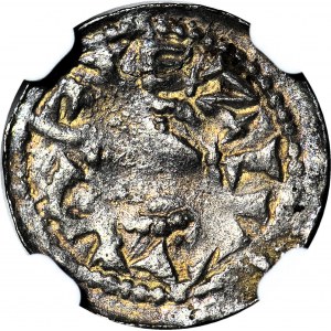 Bolesław II Śmiały 1058-1079, Denar książęcy, książę na koniu, bez tarczy, z włócznią, krzyż
