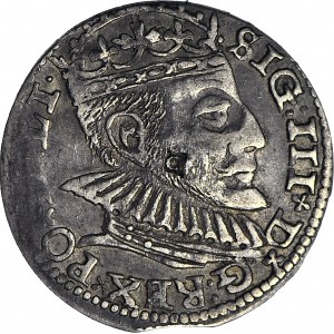 R-, Zygmunt III Waza, Trojak 1590, Ryga, duże głowa, PUNCA C