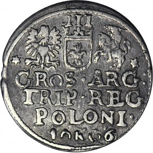 R-, Zygmunt III Waza, Trojak 1606 Kraków, Lewart pod popiersiem