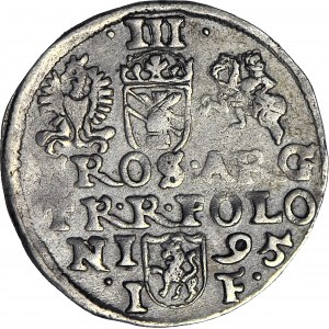 RR-, Zygmunt III Waza, Trojak Olkusz 1595, ruszt pod popiersiem, T.12 mk, R5