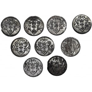 Kolekcja rocznikowa denarów 9 szt. Zygmunt III Waza, Denary 1590-91-92-93-94-95-96-97-99 Gdańsk, mennicze