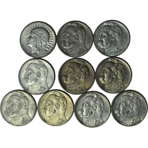 10 sztuk 10 złotych 1932-35-36-37-38 Głowa, Piłsudski