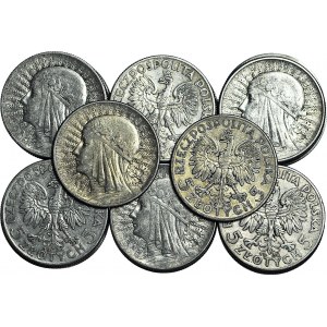 Zestaw 300 monet srebrnych 5 złotych głowa kobiety 1932-1934