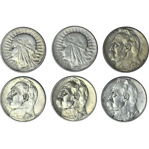 6 sztuk 5 złotych 1933-34-36-38 Głowa, Piłsudski