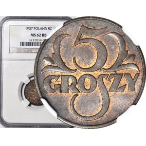 5 groszy 1937, mennicze, kolor RB