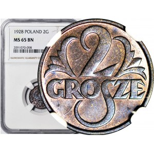 2 grosze 1928, mennicze, kolor BN