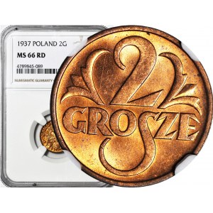 2 grosze 1937, mennicze, kolor RD
