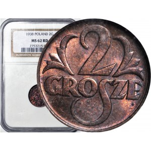 2 grosze 1938, mennicze, kolor RD