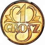 1 grosz 1938, menniczy, kolor RD