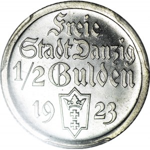 R-, Wolne Miasto Gdańsk, 1/2 guldena 1923, STEMPEL LUSTRZANY