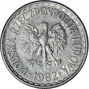 RR-, 1 złoty 1982 wąska data, szerokie liście, bez wykruszenia, b. rzadka hybryda