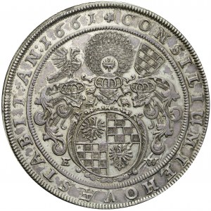 RR- Śląsk, Księstwo Legnicko-Brzesko-Wołowskie, Jerzy III Brzeski, Talar 1661, Brzeg, piękny