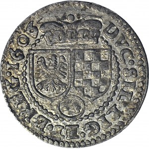 RRR-, Śląsk, Księstwo Legnicko-Brzesko-Wołowskie, 3 krajcary 1606 Złoty Stok, PEŁNA DATA, R8