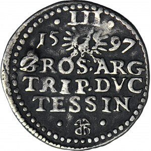 R-, Śląsk, Księstwo Cieszyńskie, Adam Wacław, Trojak 1597, Cieszyn, R3