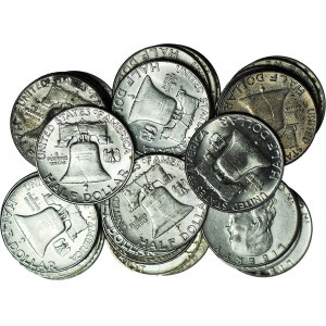 Stany Zjednoczone Ameryki (USA), Zestaw 34 monet srebrnych 1/2 dolara typu Franklin
