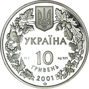 Ukraina, 10 hrywien 2001, Modrzew Polski, rzadki