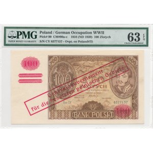 100 złotych 1934, przedruk okupacyjny, b. rzadki w UNC, wyśmienity