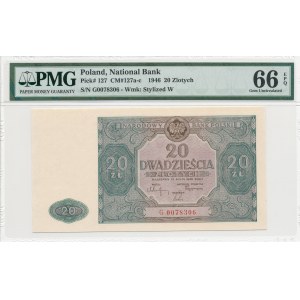 20 złotych 1946, ser. G 0078306, duża litera