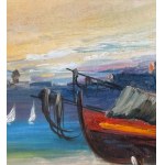 G. De Lise, Widok na przystań z łodzią na brzegu - G. De Lise