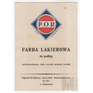 II RP - Ulotka Reklamowa Farby Lakierowej “Porflor”, Przetwórnia Olejów Roślinnych Sp. Akc. w Radomiu; Próbnik Kolorów