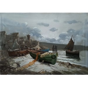 A.N., Fishing boats on shore