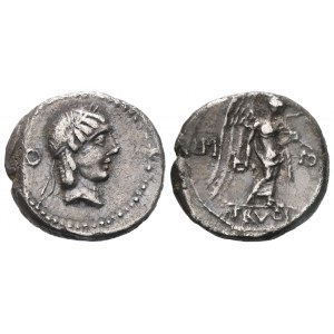 L. Calpurnius Piso Frugi, Quinarius, 90 v. Chr.; AR (2,22 g; 14 mm; 6 h)