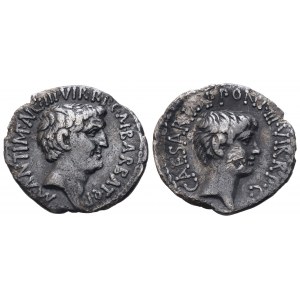 Mark Antony and Octavian, Denarius, 41 BC; AR (3,05 g; 18,2 mm; 12 h)