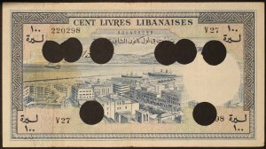 Lebanon 100 Livres 1952 Cancelled note