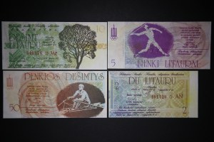 Lithuania Lot of 4 Notes 1991
