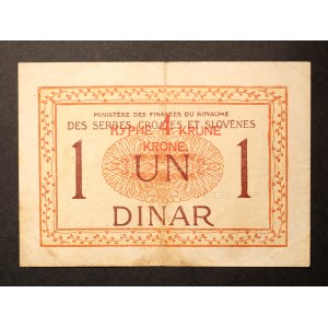 Yugoslavia 4 Krune ND on 1 Dinar (ND) 1919 Overprint