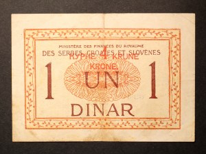 Yugoslavia 4 Krune ND on 1 Dinar (ND) 1919 Overprint