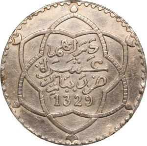 Morocco 10 Dirhams 1911 (AH1329) Silver