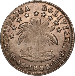 Bolivia 4 Soles 1855 MJ Silver