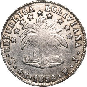 Bolivia 4 Soles 1856 PTS FJ Silver