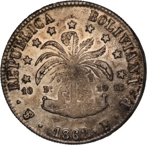 Bolivia 8 Soles 1862 FP Silver