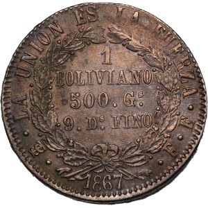 Bolivia 1 Boliviano 1867 PTS FE Silver