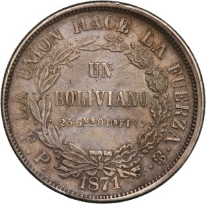 Bolivia 1 Boliviano 1871 FP Silver