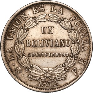 Bolivia 1 Boliviano 1872 FE Silver