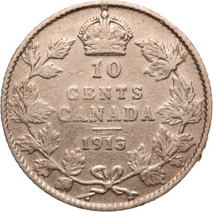 Canada 10 Cents 1913 Rare Large Leaves Silver