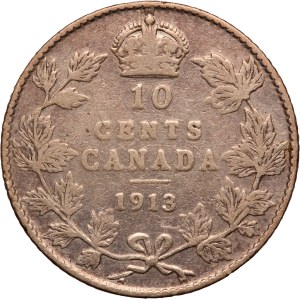 Canada 10 Cents 1913 Rare Broad Leaves Silver