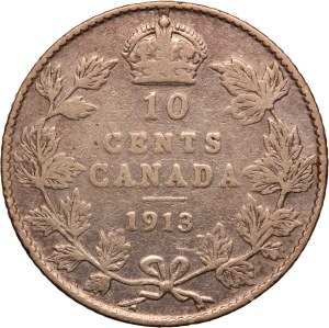 Canada 10 Cents 1913 Rare Broad Leaves Silver